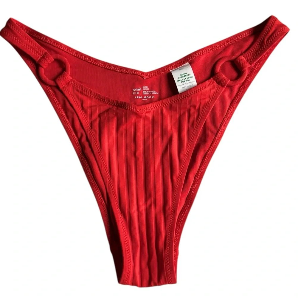 Medium Aerie Vibrant Red Ribbed cheeky Bikini Bottom - Picture 2 of 5